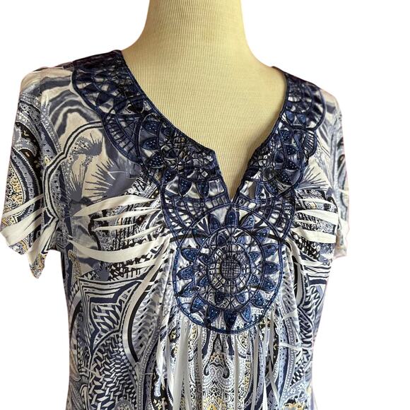 Womens Shirt Size Medium Embroidered Hippie Biker Festival Resort Beachy - Picture 2 of 6